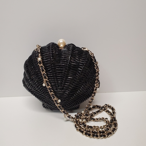 SOLD RARE 🔥Kate Spade NY Splash Out Wicker Clam Shell black pearl mermaid - Picture 3 of 9
